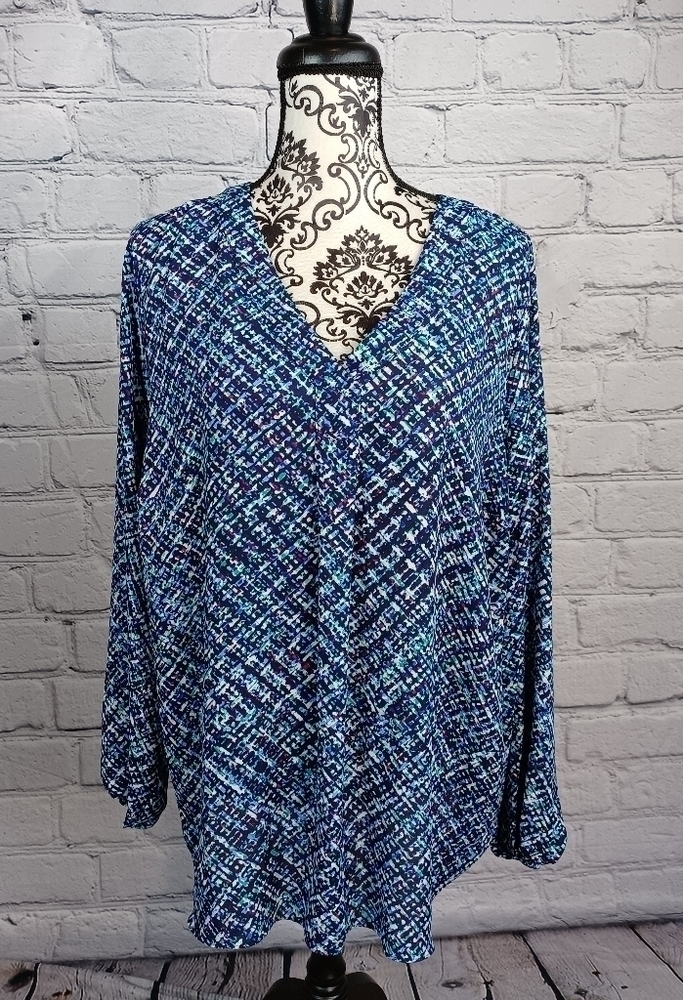 Apt. 9 women's long sleeve geometric print popover top size 1x color block b11